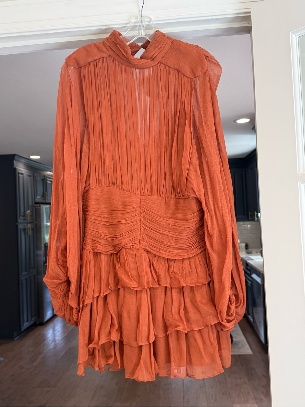 Shona Joy Rust Orange Long-Sleeve Tiered Ruffle Dress